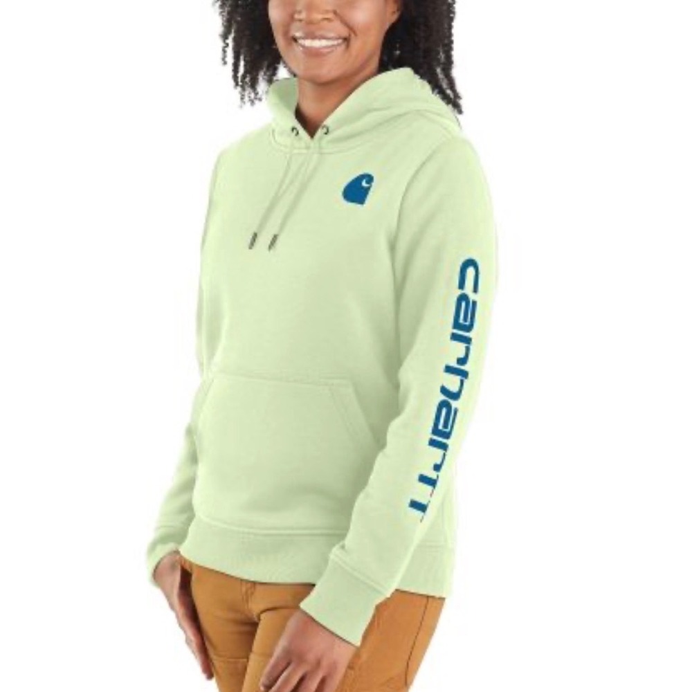 Carhartt Womens TS0288-W Relaxed Fit Logo Graphic Hoodie‎ Mint Green Blue Size M